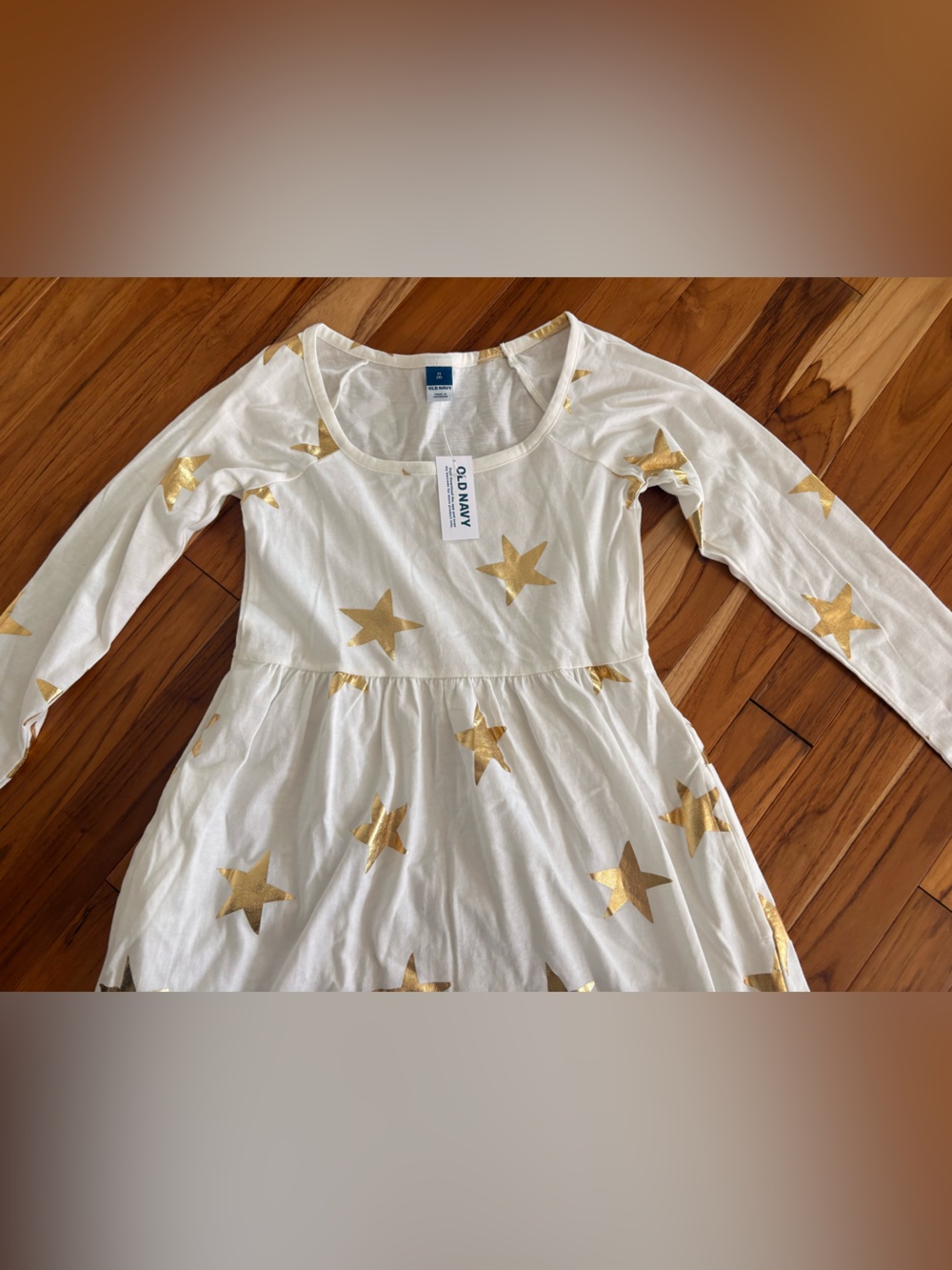 Old Navy White Long Sleeve Dress with Gold Stars